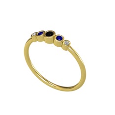 Siyah zirkon, lab safir ve swarovski 18 ayar altın yüzük
