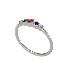 Minimal 5 Taşlı Yüzük - Garnet, lab safir ve elmas 14 ayar beyaz altın yüzük (0.03 karat) #ph9o31