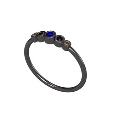 Minimal 5 Taşlı Yüzük - Lab safir, siyah zirkon ve peridot 925 ayar siyah rodyum kaplama gümüş yüzük #q548ss