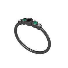 Minimal 5 Taşlı Yüzük - Siyah zirkon, kök zümrüt ve swarovski 925 ayar siyah rodyum kaplama gümüş yüzük #qrtok1