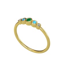 Minimal 5 Taşlı Yüzük - Yeşil kuvars, akuamarin ve swarovski 925 ayar altın kaplama gümüş yüzük #s6euoz