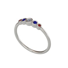 Elmas, lab safir ve garnet 925 ayar gümüş yüzük (0.06 karat)