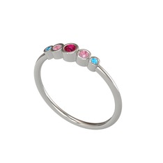 Minimal 5 Taşlı Yüzük - Rodolit garnet, pembe kuvars ve akuamarin 18 ayar beyaz altın yüzük #tdl1xk