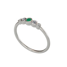 Kök zümrüt, elmas ve swarovski 18 ayar beyaz altın yüzük (0.072 karat)