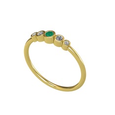 Minimal 5 Taşlı Yüzük - Kök zümrüt, elmas ve swarovski 14 ayar altın yüzük (0.072 karat) #u1hwuc