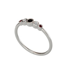 Minimal 5 Taşlı Yüzük - Siyah zirkon, swarovski ve kök yakut 925 ayar gümüş yüzük #ue8njz