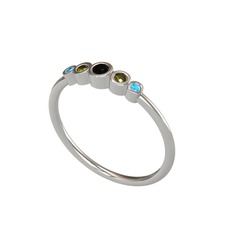 Minimal 5 Taşlı Yüzük - Siyah zirkon, peridot ve akuamarin 18 ayar beyaz altın yüzük #uyg4t