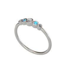 Minimal 5 Taşlı Yüzük - Swarovski, akuamarin ve elmas 18 ayar beyaz altın yüzük (0.03 karat) #vlon4a
