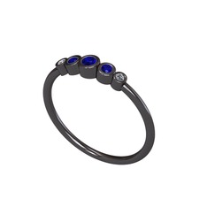 Minimal 5 Taşlı Yüzük - Lab safir ve elmas 925 ayar siyah rodyum kaplama gümüş yüzük (0.03 karat) #wu6fhr