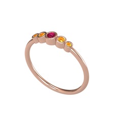 Minimal 5 Taşlı Yüzük - Rodolit garnet ve sitrin 18 ayar rose altın yüzük #x3hfpx