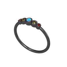Akuamarin, peridot ve garnet 925 ayar siyah rodyum kaplama gümüş yüzük