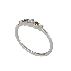 Minimal 5 Taşlı Yüzük - Swarovski, peridot ve beyaz zirkon 18 ayar beyaz altın yüzük #xzpfls