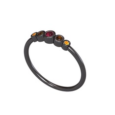 Minimal 5 Taşlı Yüzük - Kök yakut, dumanlı kuvars ve sitrin 925 ayar siyah rodyum kaplama gümüş yüzük #ymroek