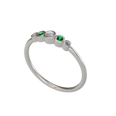 Minimal 5 Taşlı Yüzük - Swarovski, yeşil kuvars ve elmas 8 ayar beyaz altın yüzük (0.03 karat) #zrtvsj