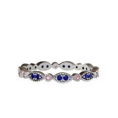 Minimal Tamtur Yüzük - Lab safir ve pembe kuvars 14 ayar beyaz altın yüzük #13363qj