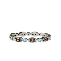 Dumanlı kuvars ve akuamarin 8 ayar beyaz altın yüzük