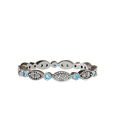 Swarovski ve akuamarin 8 ayar beyaz altın yüzük