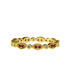 Garnet ve elmas 14 ayar altın yüzük (0.099 karat)