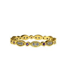 Minimal Tamtur Yüzük - Elmas ve ametist 14 ayar altın yüzük (0.198 karat) #1byf33k