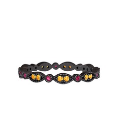 Minimal Tamtur Yüzük - Sitrin ve rodolit garnet 925 ayar siyah rodyum kaplama gümüş yüzük #1cr5q03