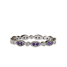 Minimal Tamtur Yüzük - Ametist ve swarovski 18 ayar beyaz altın yüzük #1eivizg