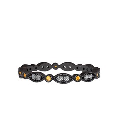 Minimal Tamtur Yüzük - Swarovski ve sitrin 925 ayar siyah rodyum kaplama gümüş yüzük #1ercfli