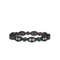 Minimal Tamtur Yüzük - Beyaz zirkon ve yeşil kuvars 925 ayar siyah rodyum kaplama gümüş yüzük #1fq8kwl