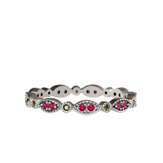 Minimal Tamtur Yüzük - Rodolit garnet ve peridot 18 ayar beyaz altın yüzük #1fre8ck