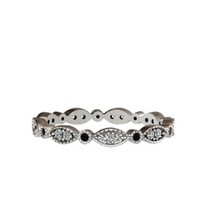 Minimal Tamtur Yüzük - Beyaz zirkon ve siyah zirkon 14 ayar beyaz altın yüzük #1g0pyye