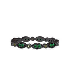 Minimal Tamtur Yüzük - Yeşil kuvars ve peridot 925 ayar siyah rodyum kaplama gümüş yüzük #1ja6a34