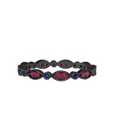 Rodolit garnet ve lab safir 925 ayar siyah rodyum kaplama gümüş yüzük