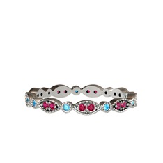 Minimal Tamtur Yüzük - Rodolit garnet ve akuamarin 18 ayar beyaz altın yüzük #1pgn9w2