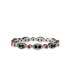 Minimal Tamtur Yüzük - Siyah zirkon ve garnet 14 ayar beyaz altın yüzük #1puyc35