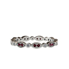 Minimal Tamtur Yüzük - Kök yakut ve elmas 8 ayar beyaz altın yüzük (0.099 karat) #1t4a60k