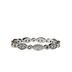 Minimal Tamtur Yüzük - Beyaz zirkon ve peridot 8 ayar beyaz altın yüzük #1t5tgw7