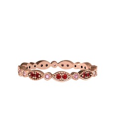 Minimal Tamtur Yüzük - Garnet ve pembe kuvars 14 ayar rose altın yüzük #1uwyem4