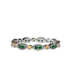 Minimal Tamtur Yüzük - Yeşil kuvars ve sitrin 14 ayar beyaz altın yüzük #1vhs06w