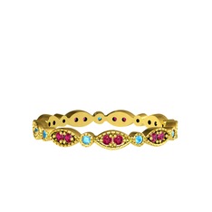 Rodolit garnet ve akuamarin 925 ayar altın kaplama gümüş yüzük