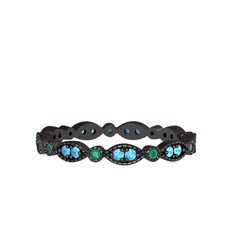 Akuamarin ve kök zümrüt 925 ayar siyah rodyum kaplama gümüş yüzük