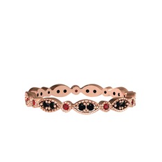 Minimal Tamtur Yüzük - Siyah zirkon ve garnet 925 ayar rose altın kaplama gümüş yüzük #1y19umx