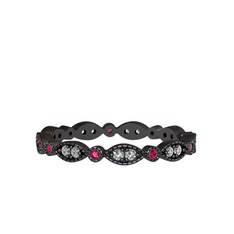 Minimal Tamtur Yüzük - Swarovski ve rodolit garnet 925 ayar siyah rodyum kaplama gümüş yüzük #469ee6