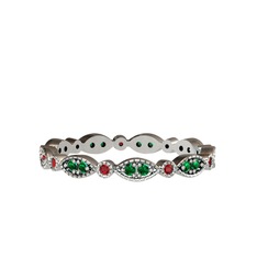 Minimal Tamtur Yüzük - Yeşil kuvars ve garnet 925 ayar gümüş yüzük #54g99h