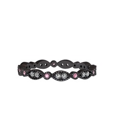 Minimal Tamtur Yüzük - Swarovski ve pembe kuvars 925 ayar siyah rodyum kaplama gümüş yüzük #6cc9bt