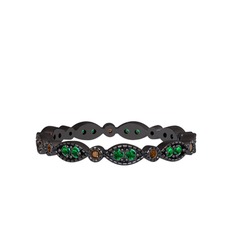 Minimal Tamtur Yüzük - Yeşil kuvars ve dumanlı kuvars 925 ayar siyah rodyum kaplama gümüş yüzük #6j8s34