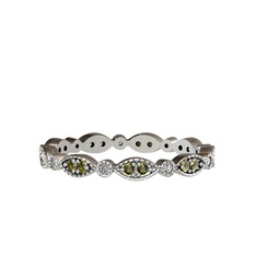 Peridot ve swarovski 14 ayar beyaz altın yüzük