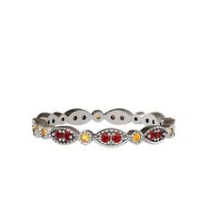 Minimal Tamtur Yüzük - Garnet ve sitrin 14 ayar beyaz altın yüzük #ajm339