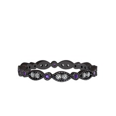 Minimal Tamtur Yüzük - Swarovski ve ametist 925 ayar siyah rodyum kaplama gümüş yüzük #byrf8s