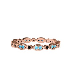 Akuamarin ve siyah zirkon 14 ayar rose altın yüzük