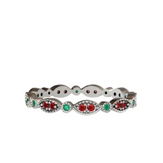 Minimal Tamtur Yüzük - Garnet ve kök zümrüt 18 ayar beyaz altın yüzük #ebfm64