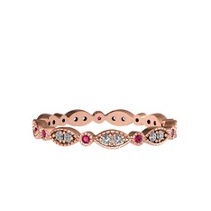 Minimal Tamtur Yüzük - Beyaz zirkon ve rodolit garnet 14 ayar rose altın yüzük #ew9068